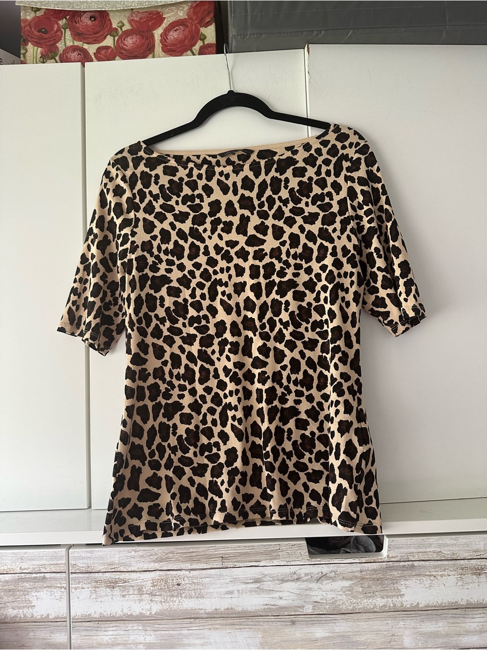 🐆 M&S Collection Leopard Print Cotton Top UK 14 US 10 Boat Neck